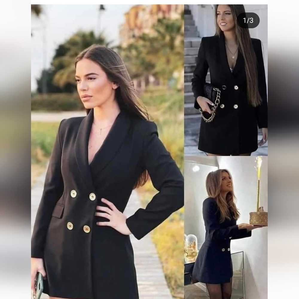 NWT * Zara Double Breasted Long Blazer Jacket - Picture 11 of 12